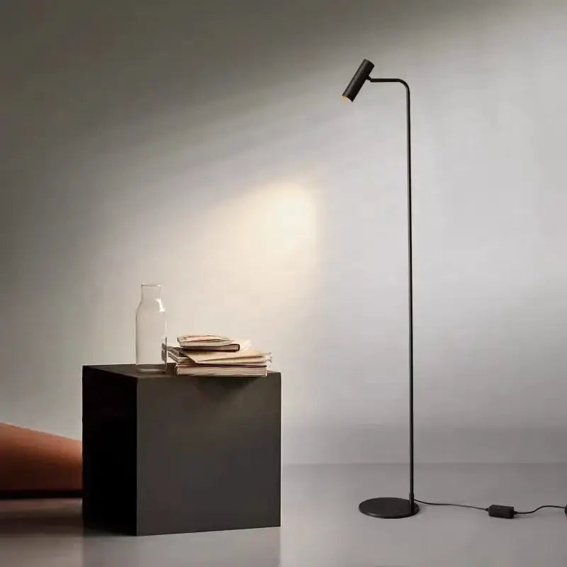 Minimalist black brass floor light bedroom curved lamp