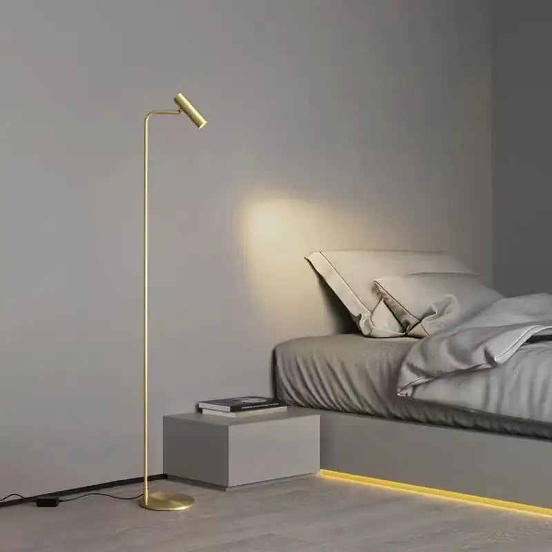 Minimalist black brass floor light bedroom curved lamp