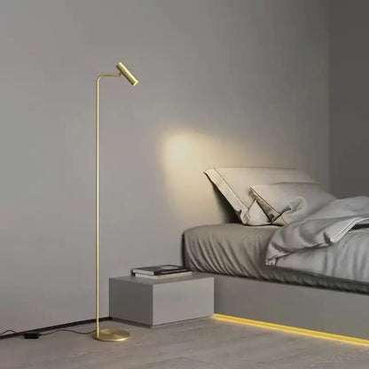 Minimalist black brass floor light bedroom curved lamp