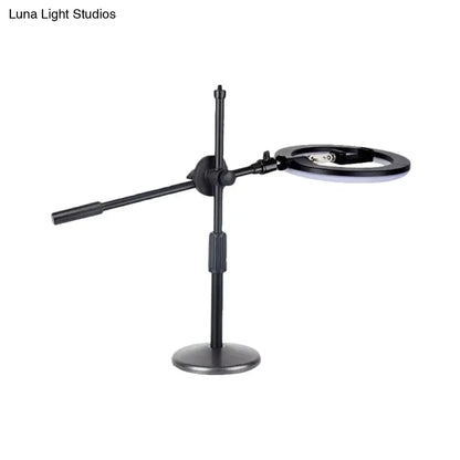 Minimalist black finish led ring light with phone holder bedroom vanity