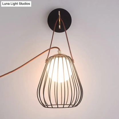 Minimalist black finish pear cage iron wall sconce bedroom light