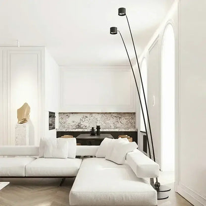 Minimalist black floor lamp with curved led arms for living room