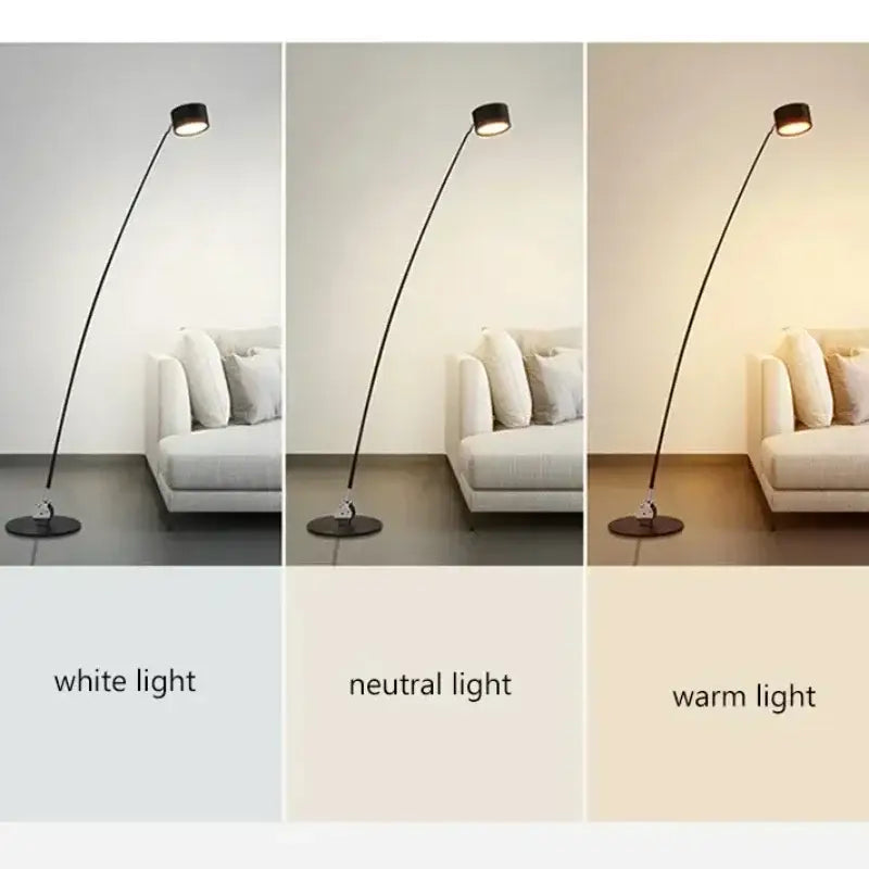 Minimalist black floor lamp with curved led arms for living room