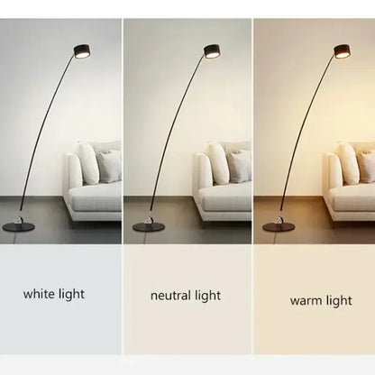Minimalist black floor lamp with curved led arms for living room
