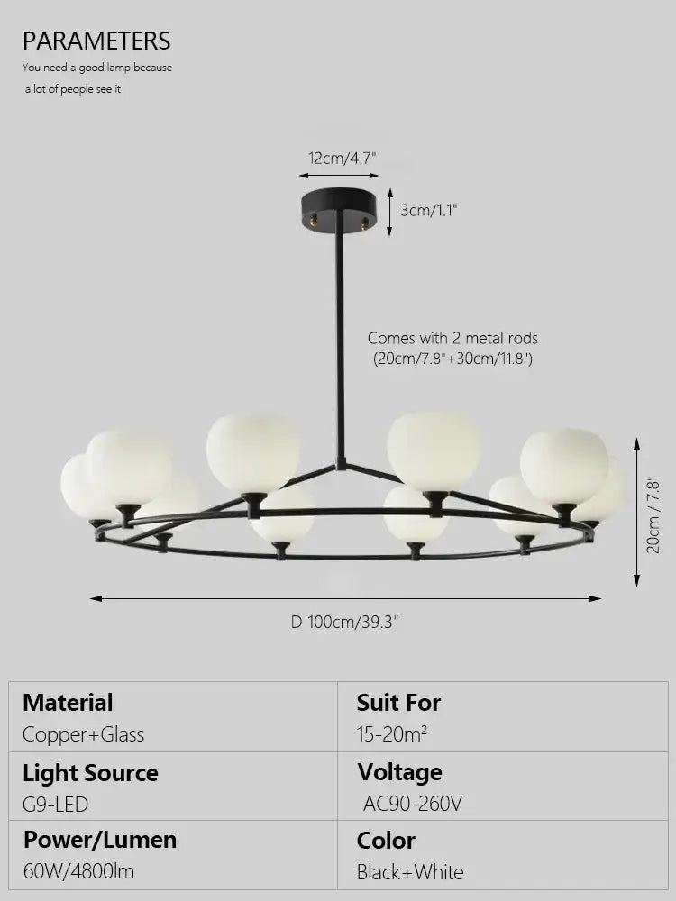 Minimalist black glass lampshade chandelier dining room globe light