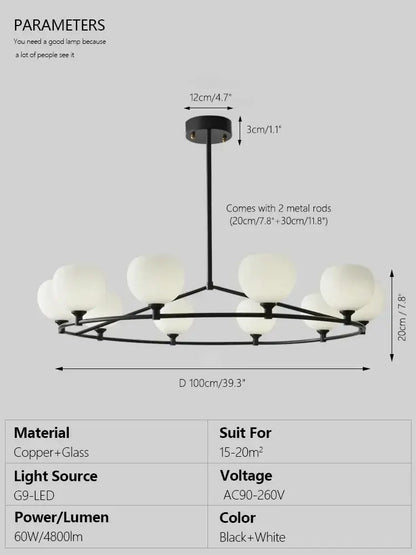 Minimalist black glass lampshade chandelier dining room globe light
