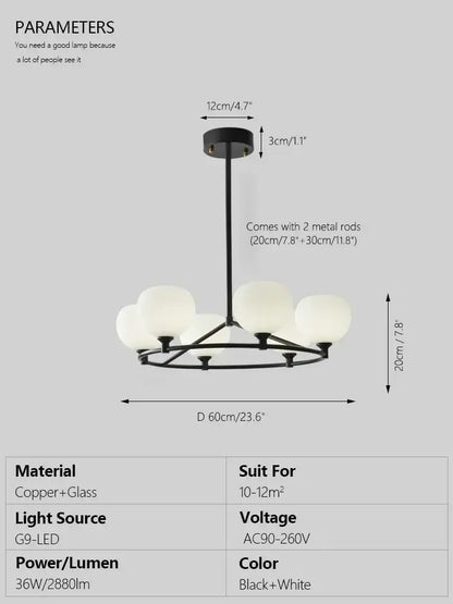Minimalist black glass lampshade chandelier dining room globe light