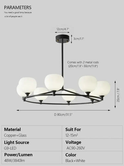 Minimalist black glass lampshade chandelier dining room globe light
