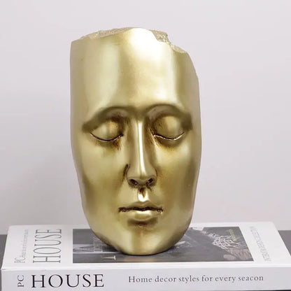 Minimalist black & gold abstract face sculpture living room decor
