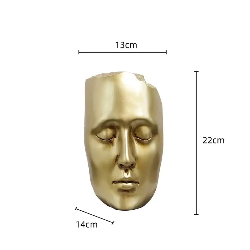 Minimalist black & gold abstract face sculpture living room decor
