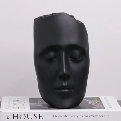 Minimalist black & gold abstract face sculpture living room decor