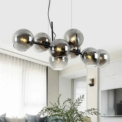 Minimalist black & gold clear smoke grey chandelier dining room light