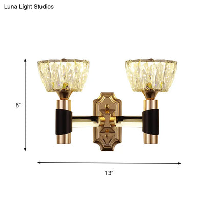 DecorBites™ Minimalist Black & Gold Crystal Block Wall Sconce – Half-Light Bowl Lamp