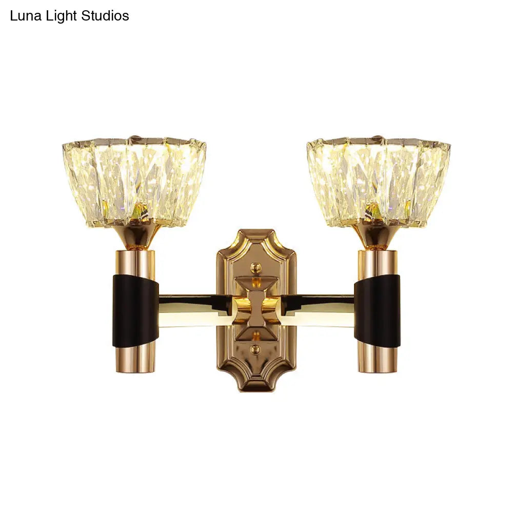 DecorBites™ Minimalist Black & Gold Crystal Block Wall Sconce – Half-Light Bowl Lamp