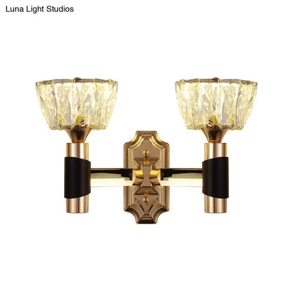 DecorBites™ Minimalist Black & Gold Crystal Block Wall Sconce – Half-Light Bowl Lamp