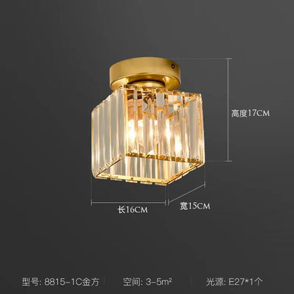 Minimalist black & gold crystal ceiling chandelier corridor light