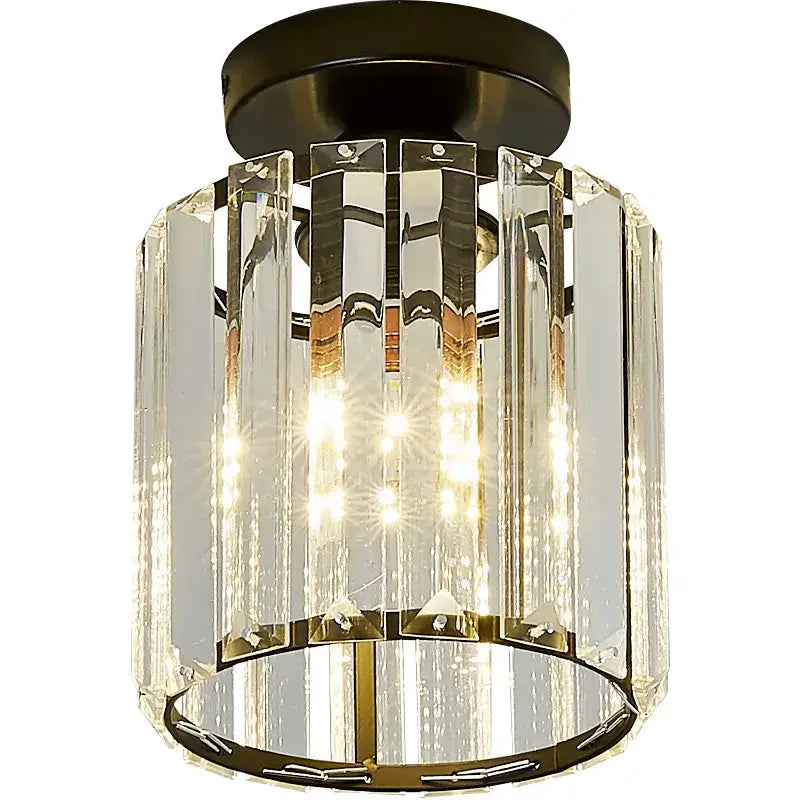 Minimalist black & gold crystal ceiling chandelier corridor light