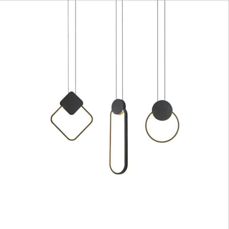 Minimalist black & gold crystal led pendant lights kitchen set of 3