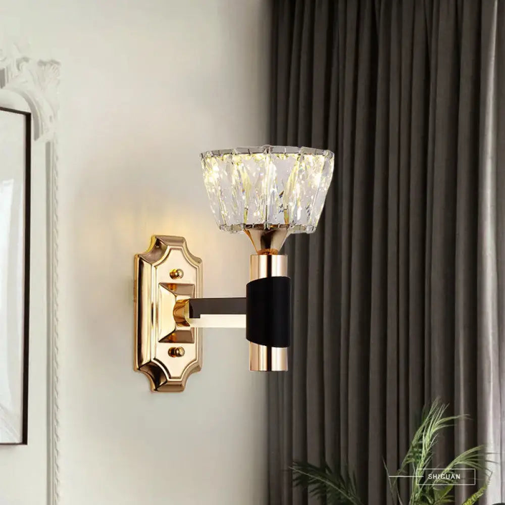 Minimalist black & gold crystal wall sconce bedroom e26 e27 light