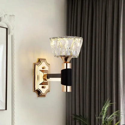 Minimalist black & gold crystal wall sconce bedroom e26 e27 light