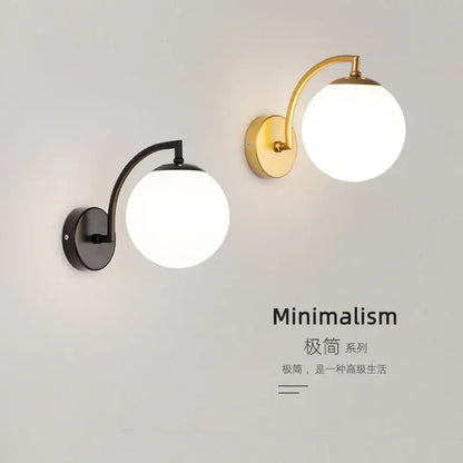 Minimalist black & gold glass ball wall light bedroom sconce