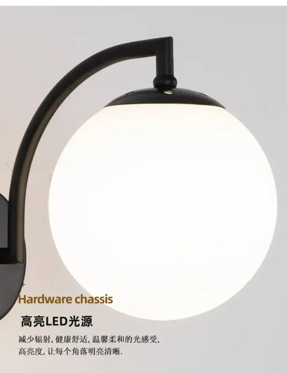 Minimalist black & gold glass ball wall light bedroom sconce