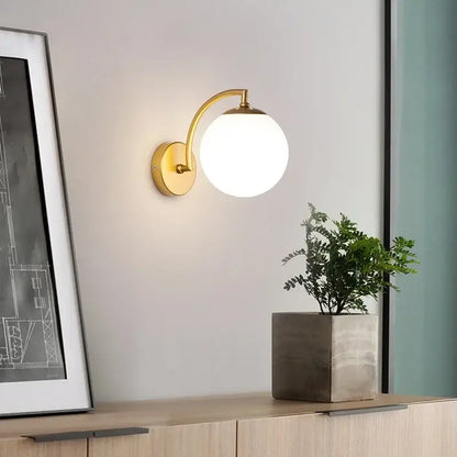 Minimalist black & gold glass ball wall light bedroom sconce