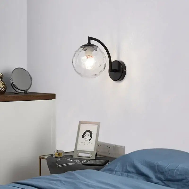 Minimalist black & gold glass ball wall light bedroom sconce