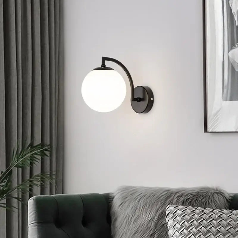 Minimalist black & gold glass ball wall light bedroom sconce