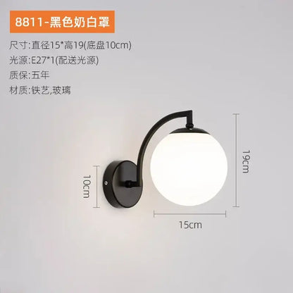 Minimalist black & gold glass ball wall light bedroom sconce