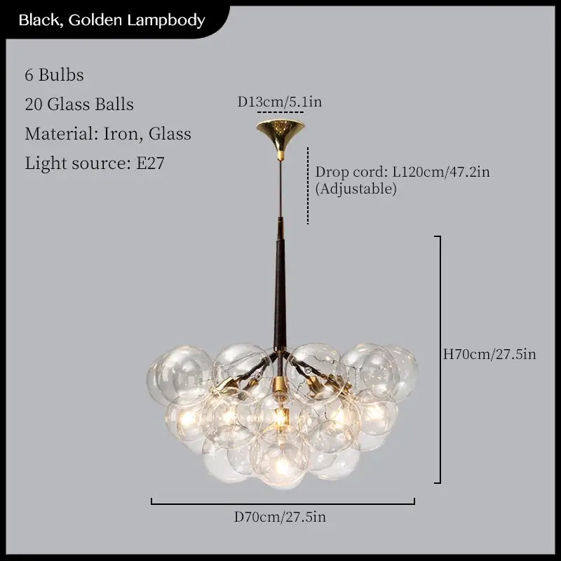 Minimalist black & gold glass balls ceiling pendant lights living room