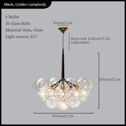 Minimalist black & gold glass balls ceiling pendant lights living room
