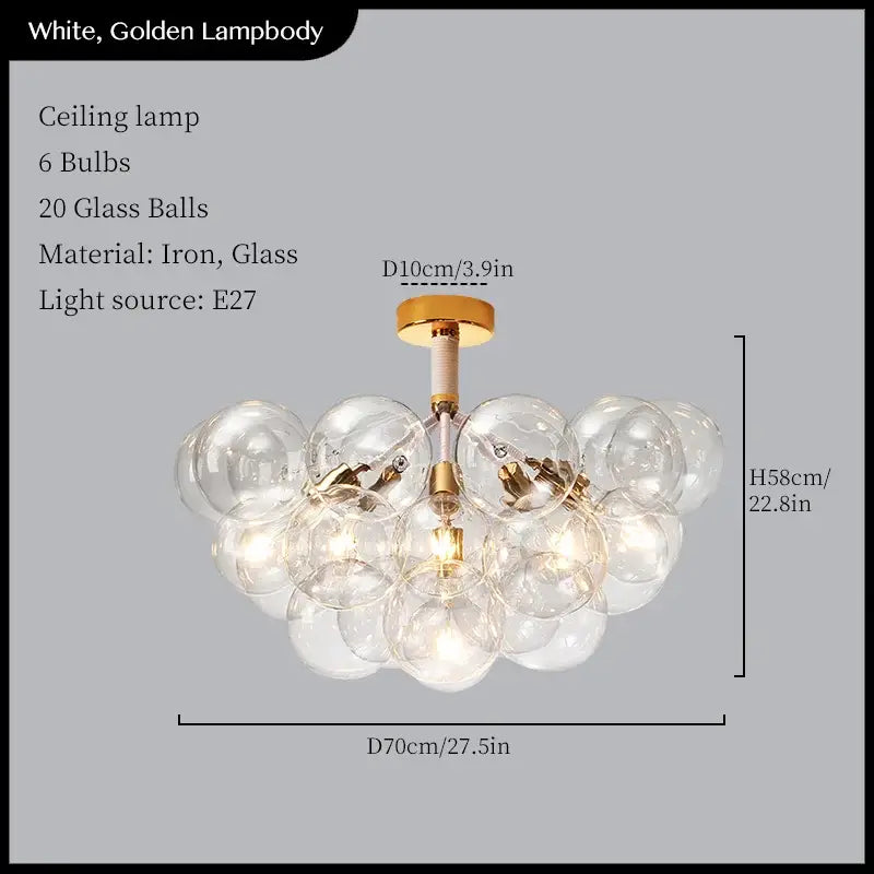 Minimalist black & gold glass balls ceiling pendant lights living room