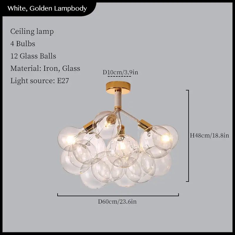 Minimalist black & gold glass balls ceiling pendant lights living room