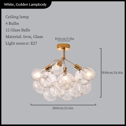 Minimalist black & gold glass balls ceiling pendant lights living room