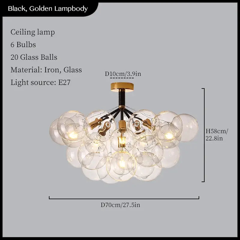 Minimalist black & gold glass balls ceiling pendant lights living room
