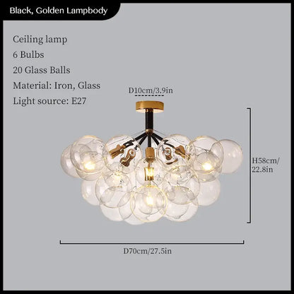Minimalist black & gold glass balls ceiling pendant lights living room