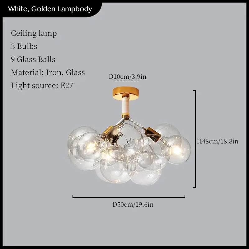 Minimalist black & gold glass balls ceiling pendant lights living room