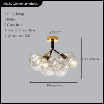 Minimalist black & gold glass balls ceiling pendant lights living room
