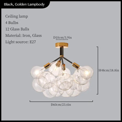 Minimalist black & gold glass balls ceiling pendant lights living room