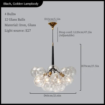 Minimalist black & gold glass balls ceiling pendant lights living room