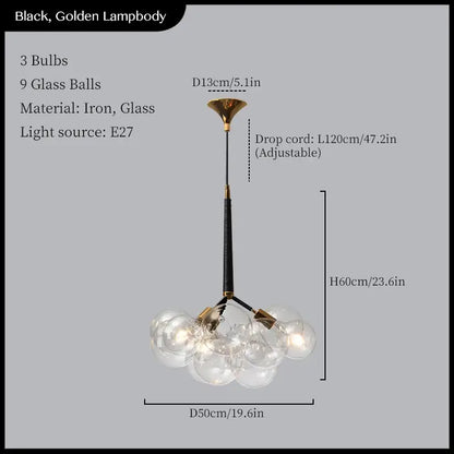 Minimalist black & gold glass balls ceiling pendant lights living room