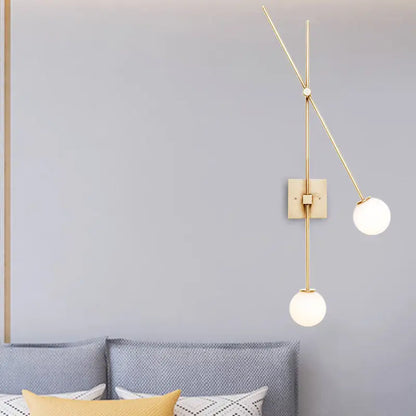 Minimalist black & gold opal glass bubble light fixture bedroom sconce