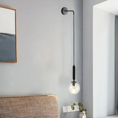 Minimalist black gold spherical wall sconce bedroom glass globe light
