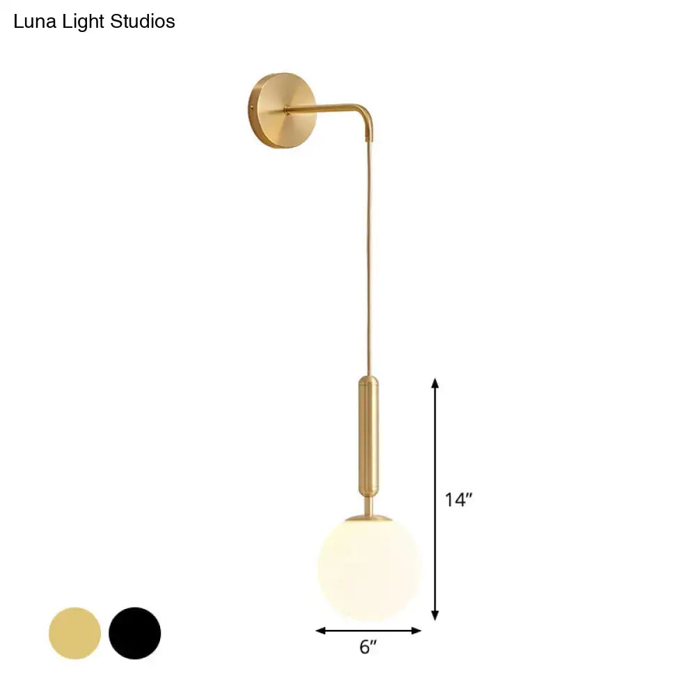 Minimalist black gold spherical wall sconce bedroom glass globe light