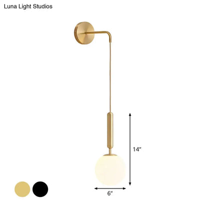 Minimalist black gold spherical wall sconce bedroom glass globe light