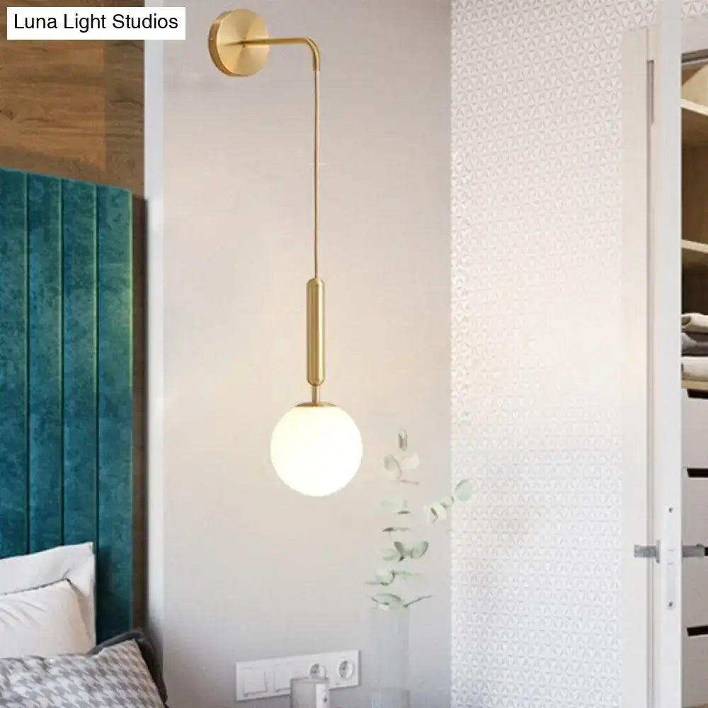 Minimalist black gold spherical wall sconce bedroom glass globe light