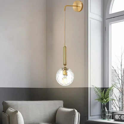 Minimalist black gold spherical wall sconce bedroom glass globe light