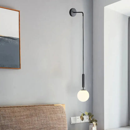 Minimalist black gold spherical wall sconce bedroom glass globe light