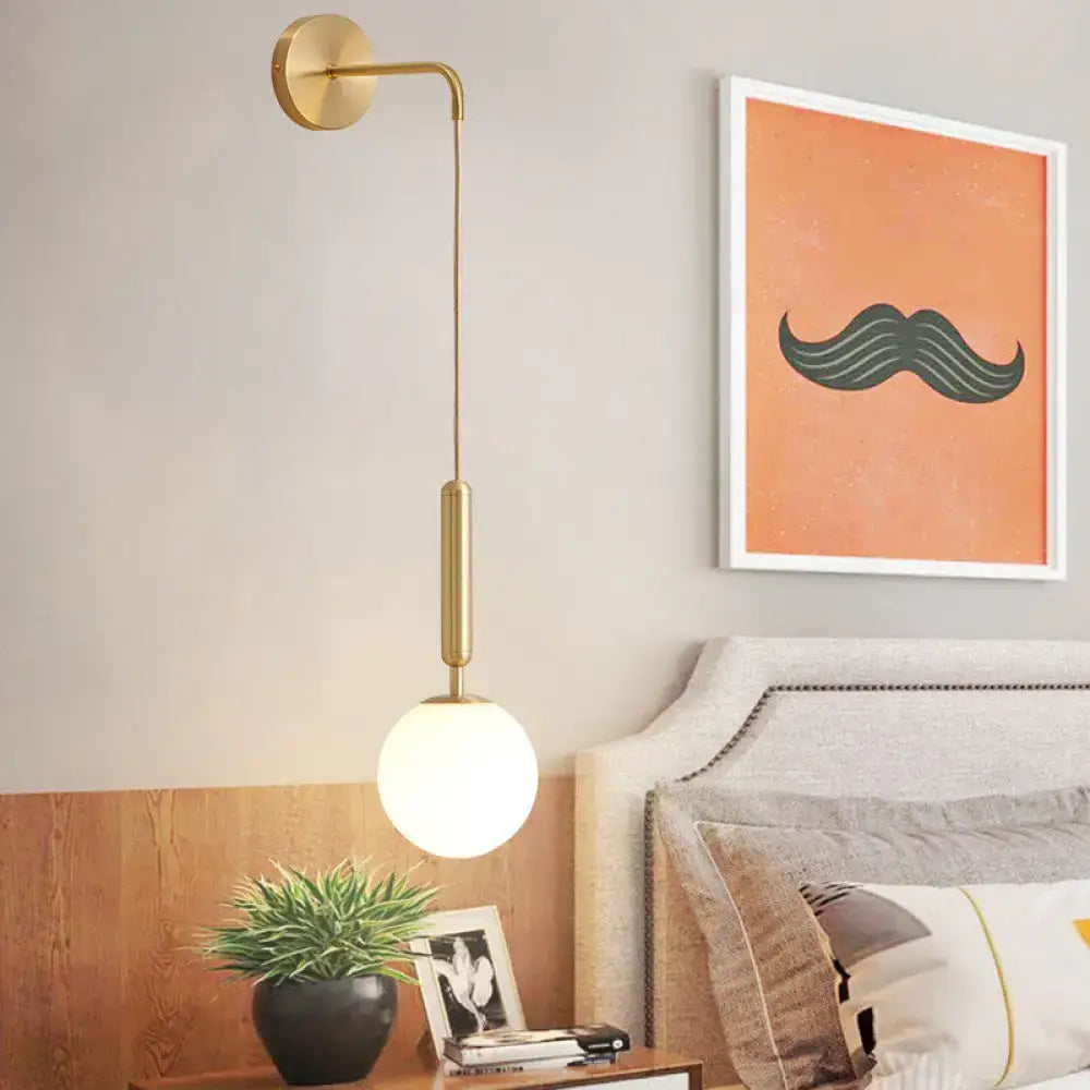 Minimalist black gold spherical wall sconce bedroom glass globe light